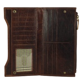 Genuine Leather RFID Blocking Long Wallet – Vintage Bifold for Men by Mou Meraki, RED BROWN, Long, Vintage