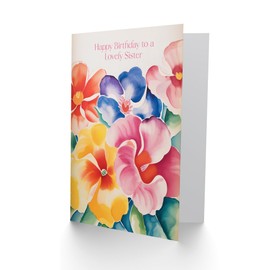 Artery8 Sister Happy Birthday Card Watercolour Flowers Spring Floral Pastel Hibiscus Geranium Gardener For Her Greeting Card