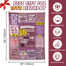 Xinvery 10th Birthday Gifts for Girls,10th Birthday Decorations Girls 10 Year Old Girl Birthday Gifts Blankets for Her Best Gifts Ideas for Teen Girl Throw Blankets 50"X60"