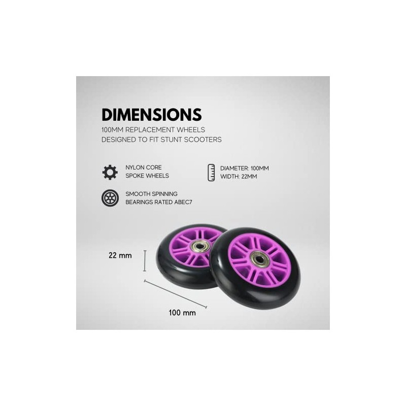 Stunt Scooter Wheels 100mm Pair - Replacement PU Wheels Suitable