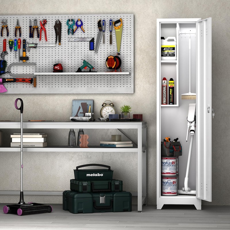 LUCYPAL Broom Closet Storage Cabinet,65" H Metal Cleaning Tool Cabinets