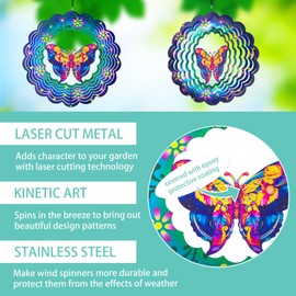Butterfly Metal Wind Spinners - Butterfly Gifts for Women Mom Grandma Wife, Hanging Wind Spinner for Outdoor & Indoor Decorations, 12 inch for Ornament