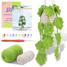 kdafio Crochet Kit for Beginners, Hanging Potted Plants Crochet Starter Kit with Step-by-Step Instructions and Video Tutorials Complete Crochet Kit for Beginners Decoration (Yellow Green Plants)