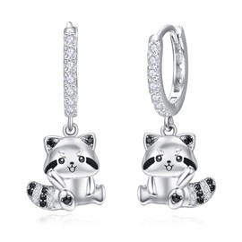 Raccoon Earrings 925 Sterling Silver Hoop Earrings for Women Animal Earring Sleeper Hoops Cute Birthday Jewelry Gift