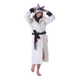 Dressing Gown Animal Fluffy Hoodie Bathrobes Housecoats Lightweight for Unisex Adults Siamese cat For S