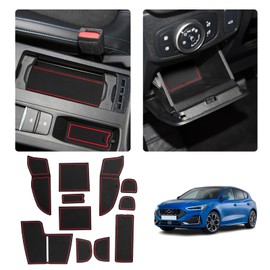 LUWU Car Non-Slip Rubber Mats for Ford Focus Active 2022 2023 2024+ Facelift Centre Console Non-Slip Mats Anti-Dust Cup Holder Rubber Mat for Door Seam Focus Active Interior Accessories (Red)