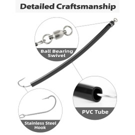 BLUEWING Trolling Tube Fishing Lure with Soft Stainless Steel Wire and Single Hook Saltwater Striped Bass Teaser Striper 12in, Black