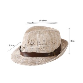 Hollow Out Short Brim Fedora Sun Hats Unisex Trilby Panama Jazz Beach Hat Summer UPF50+ Vintage 1920s Anti-UV Cap with Band Khaki