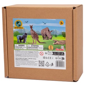 Simba Toys Wild Animals - Series 2-5-Piece Figurine Set (Crocodile, Gorilla, Rhino, Hippo, Kangaroo) | Toy Animal Figures, Ages 3 and Up