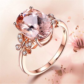 5ct Nature Morganite Womens Ring 18K Rose Gold Plated 925 Sterling Silver Engagement Rings Oval Cut Cubic Zirconia Promise Rings Stunning Bow-Knot Wedding Bands for Women Size 6-10 HM221 (6)