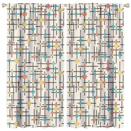 Vintage Atomic Starburst Curtains, Modern Mid Century Classic 1950s 1960s Iconic Colorful Geometric Pattern, Blackout Rod Pocket Window Treatments for Living Room Bedroom Bathroom Kitchen 42x45 Inch