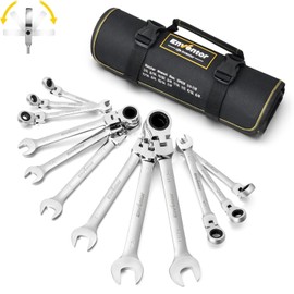 Enventor 12 Pieces SAE 1/4-7/8", 180° Flex Head Ratcheting Wrench Set, CRV Steel, 72-Teeth, 12-Point Combination Ratchet Wrenches Set with Rolling Pouch