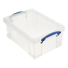 Really Useful Box 9 Liter Plastic Stackable Storage Container with Snap Lid & Built-in Clip Lock Handles for Home or Office Organization, Clear