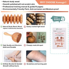 Komogir 3-in-1 Wood Therapy Massage Tools Lymphatic Drainage Massager Wooden Massager Body Sculpting Tools for Maderoterapia Colombiana,Anti-Cellulite,Body Contouring and Shaping