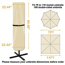 POYEE Umbrella Cover, 420D Waterproof Outdoor Patio Umbrella Cover for 7ft to 9ft Market Umbrella, Beige