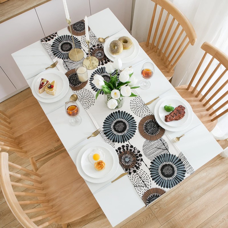 Table Runner Flowers Modern Abstract Table Runner Green Brown Table