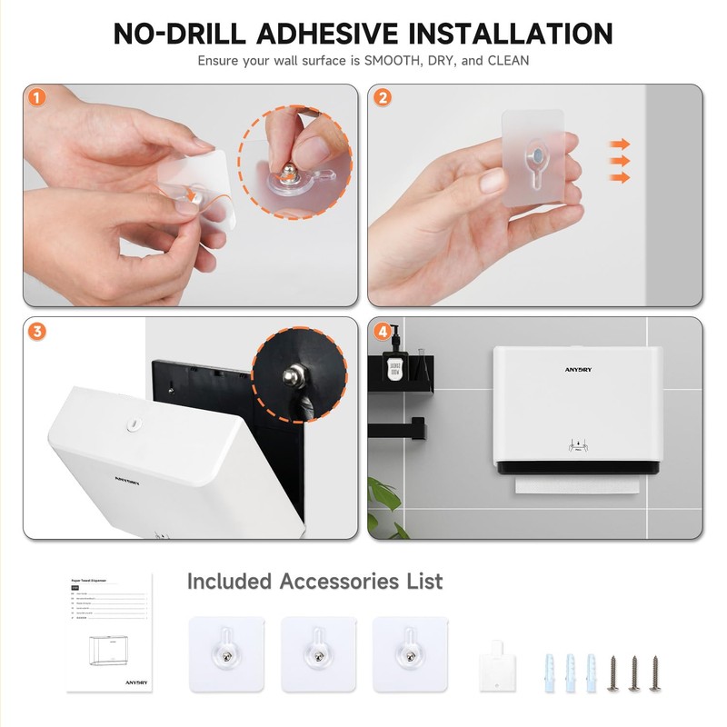 anydry 200-Sheet Wall-Mounted Paper Towel Dispenser, Fits Multi-Fold Towels up