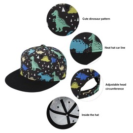 Malaxlx Kids Baseball Cap Dinosaur Black Summer Sun Hat Adjustable Trucker Hats Snapback Baseball Cap Visor Cap for 4-8 Years Boys Girls