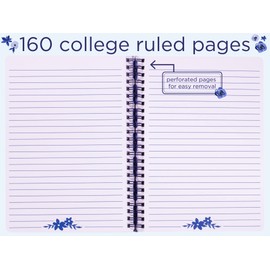 Steel Mill & Co Cute Floral Mini Spiral Notebook, 8.25" x 6.25" Journal with Durable Hardcover and 160 Lined Pages, Blue Watercolor