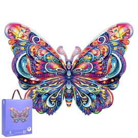 Mys Aurora Wooden Puzzles for Adults, Butterfly Jigsaw Puzzles 200 Pieces, 9 x 12.2 Inch, Medium, Unique Shaped Irregular Colorful Wood Puzzles, Beautiful Luxury Packag Gifts for Adults and Kids