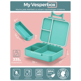 My Vesperbox LIV Bento Box for Children, Made in Germany, Biobased, Leak-proof and Divided, BPA-Free, Extremely Robust, Lunch Box with Compartments, Lunch Box