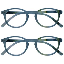 OPULIZE Zen Fernbrille 2er Pack Kurzsichtigkeit Kleine Runde Rahmen Federscharniere Kratzfest Türkis Herren Damen MM24-Q -2.00