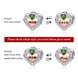 FOREVER QUEEN Love Heart Mom September Birthstone Charm for Bracelet 925 Sterling Silver Angle Wing with Crown Mother Bead Charms for Bracelet Necklace, Best Birthday Gift for her