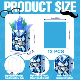 FCKLVMC 12 Pcs Fathers Day Gift Bags, Fathers Day Gift Bag with Handle for Men Father'S Day Birthday Party Decor Favor(8.27x6.3x3.15in)