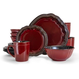Elama Regency 16 Piece Stoneware Dinnerware Set in Red