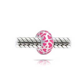 Pink Silver Open Heart Cutout Love Murano Glass Spacer Charm Bead For Women For Teen .925 Sterling Silver Core Fits European Bracelet