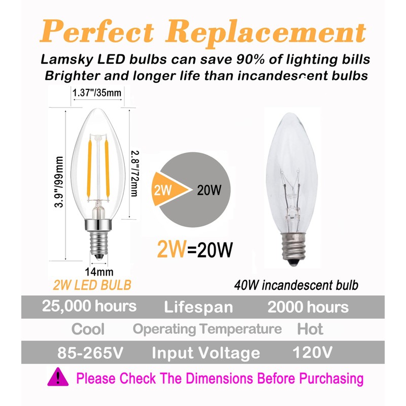 Lamsky E14 European Screw Base LED Filament C35 Shape Bullet