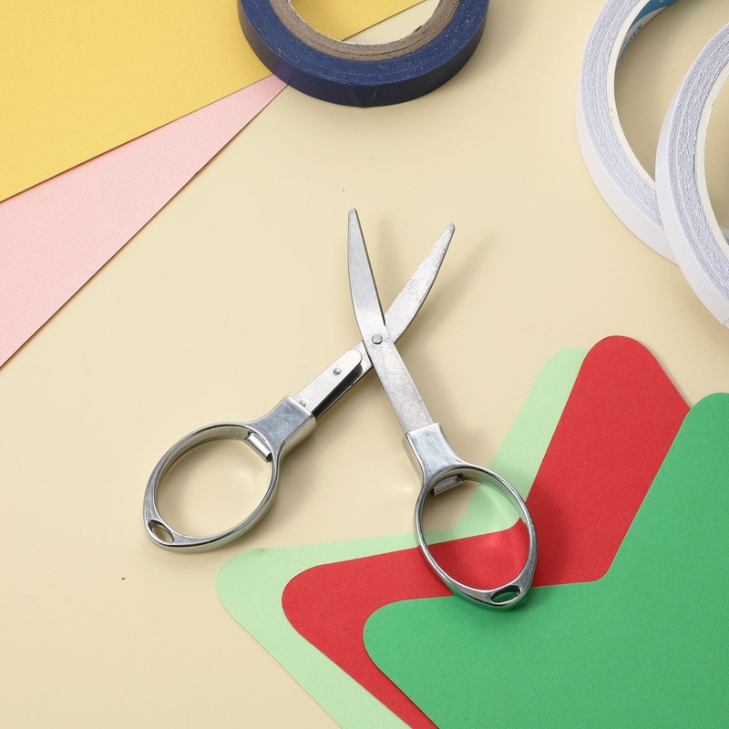 2 Pcs Silver Folding Scissors Stainless Steel Mini Scissors 8.3X