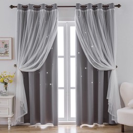 indistar Star Cutout Kids Window Blackout Curtains for Girl Bedroom Window Room Darkening Curtains & Drapes Baby Nursery Curtains (2 Panel,52Wx72L inch,Grey)