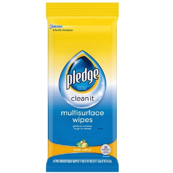 Pledge Multisurface Wipes, Fresh Citrus, 25 Wipes Per Pack (11 Packs)