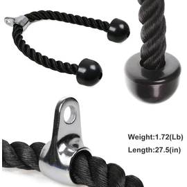 Black Tricep Rope Pull Down | 27 Inch Heavy Duty Nylon Rope,Fitness Attachment Cable Machine Pulldown Rope with Solid Rubber Ends