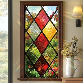 SHENGYUMY Diamond Grid Stained Glass Window Film 17.7 x 39.3 Inch Colorful Textured Static Cling Window Sticker Decorative Privacy Film No Glue Reusable Sun Blocking Window Cling for Home Office