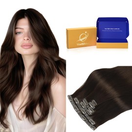 Worldstar Seamless Clip in Hair Extensions Remy Human Hair Extensions 6Pcs 18Inch 130g #2 Dark Brown,Natural Vertical Hair Clips Suitable for Women Remy Hair PU Skin Weft(EN#2-18)
