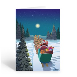 Stonehouse Collection | Santa in the Wintery Forest Christmas Card | North Star Guidance Holiday Card | Santa in Sleigh Greeting Card (Standard)