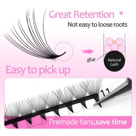 Lunamoon Prefabricated Fan Eyelashes, 10D Fan Eyelashes, 800 Fans Volume, Premade Fans, Ready-to-Use Eyelash Extensions, Volume Eyelashes (10D-0.07-D, 8-15 mm)