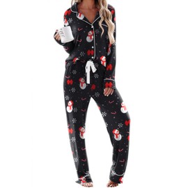 Ekouaer Christmas Pajamas Womens 2 Piece Matching Pj Set Long Sleeve Pajamas Button Down Outfits (Christmas Pattern2,X-Large)
