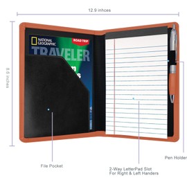 Konper Classic Padfolio/Junior Portfolio Folder Case, Business A5 Binder Organizer Notepad for Men Women, 5 x 8 Writing Pad Included, Orange