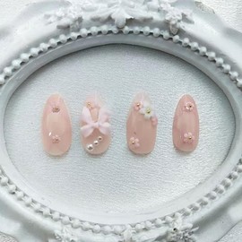 Handmade Acrylic Pressed Nails Almond Nail Shape, 10PCS Handmade Pressed Nails, Reusable Fake Nail Sticker Kit (colour c, L)