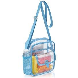 SPODEARS Sky Blue Clear Crossbody Bag for Stadium Events & Concerts - 10.5"x8.5" Adjustable Shoulder Strap Purse with 1 Bottle Holder