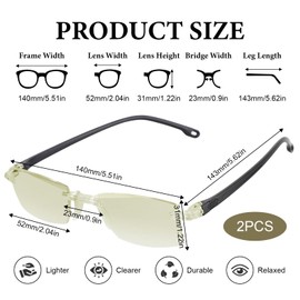 panthra 2 Pieces of Intelligent Dual Focus Glasses, Presbyopia Glasses, With Box and Cloth, Smart Zoom Technology, Anti-Blue Light Eye Protection, Comfortable Wearing (Yellow)