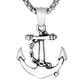 DonDon Men's Necklace with Anchor Pendant Sainless steel Silver in a Jewellery Pouch