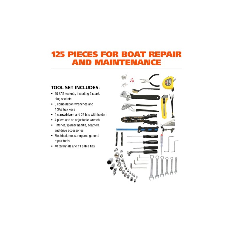 Great Neck MS125 125-Pc Marine Tool Set with Water-Resistant Boat