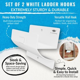 Ladder Hangers for Garage Wall - Set of 2 Ladder Hooks - Use as Ladder Holder Wall Mount or Step Ladder Hanger