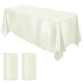 MCEAST - Juego de 2 manteles rectangulares de satén brillante, 259 x 147 cm, marfil, para 10-12 personas, decoración de mesa para bodas y banquetes