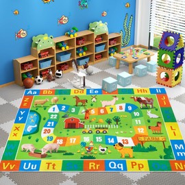 Lacomfy ABC Kids Rug Carpet 5x8Ft Farm Animal Rug Large Classroom Rug Farmhouse Bedroom Play Mat for Boys Girls Alphabet Number Educational Learning Area Rug Washable