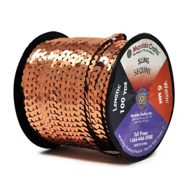 Mandala Crafts 6mm Flat Gold Silver Black Red Blue Trim Paillette Spangle Sequins String Ribbon Roll, 100 Yards (One Regular Roll 100 Yards, Brown)